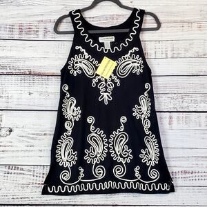 Vintage Whimsygoth Embroidered Tunic Tank Dress Black White Fairy NWT Deadstock